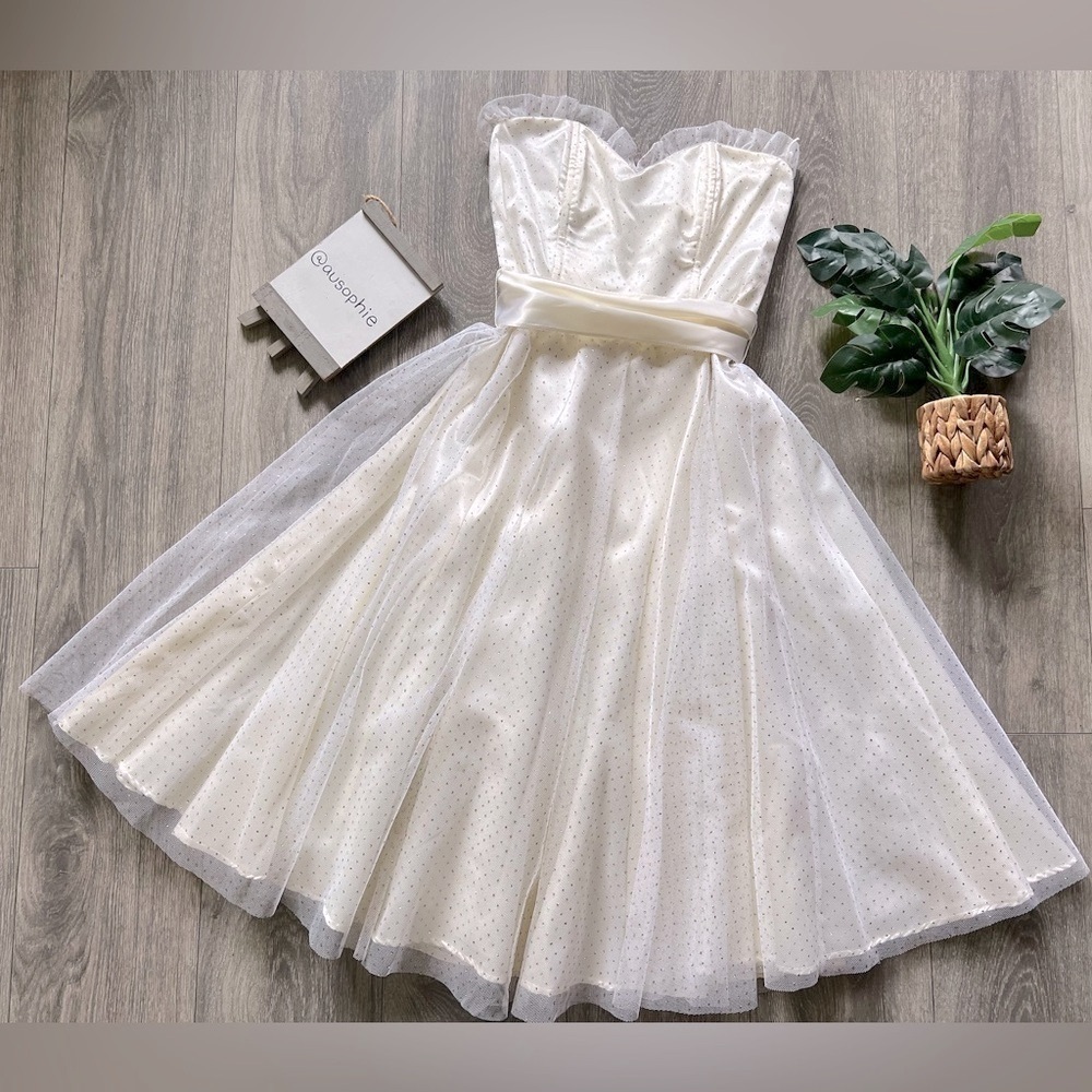 IVORY Vintage 80s Gunne sax sparkly tulle tube dress. Size 9. - Picture 2 of 10